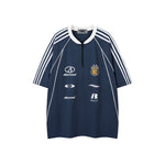 Lettering print half-zip short sleeves