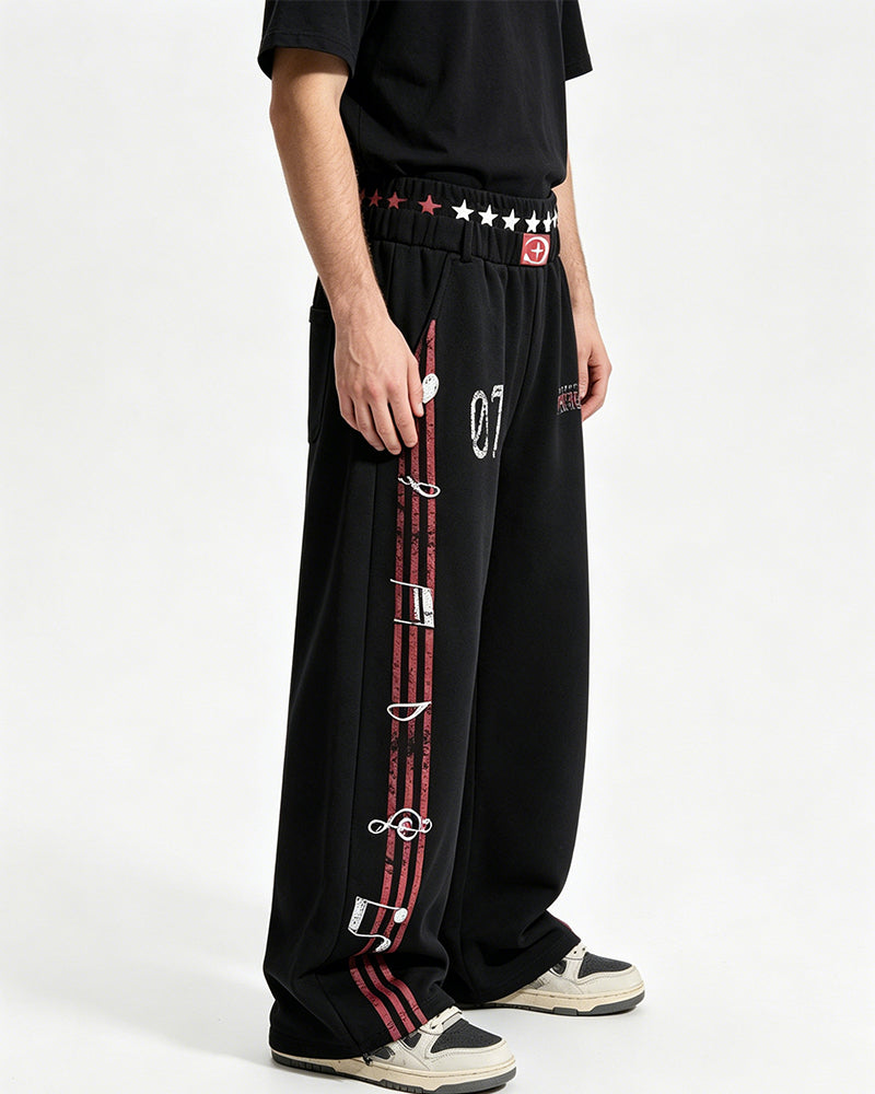 Distressed wide-leg casual pants