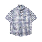 休閑格子短袖襯衫