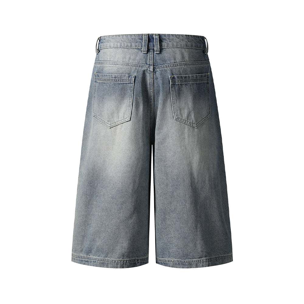 Washed panel denim shorts