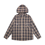 做舊撞色格子連帽襯衫