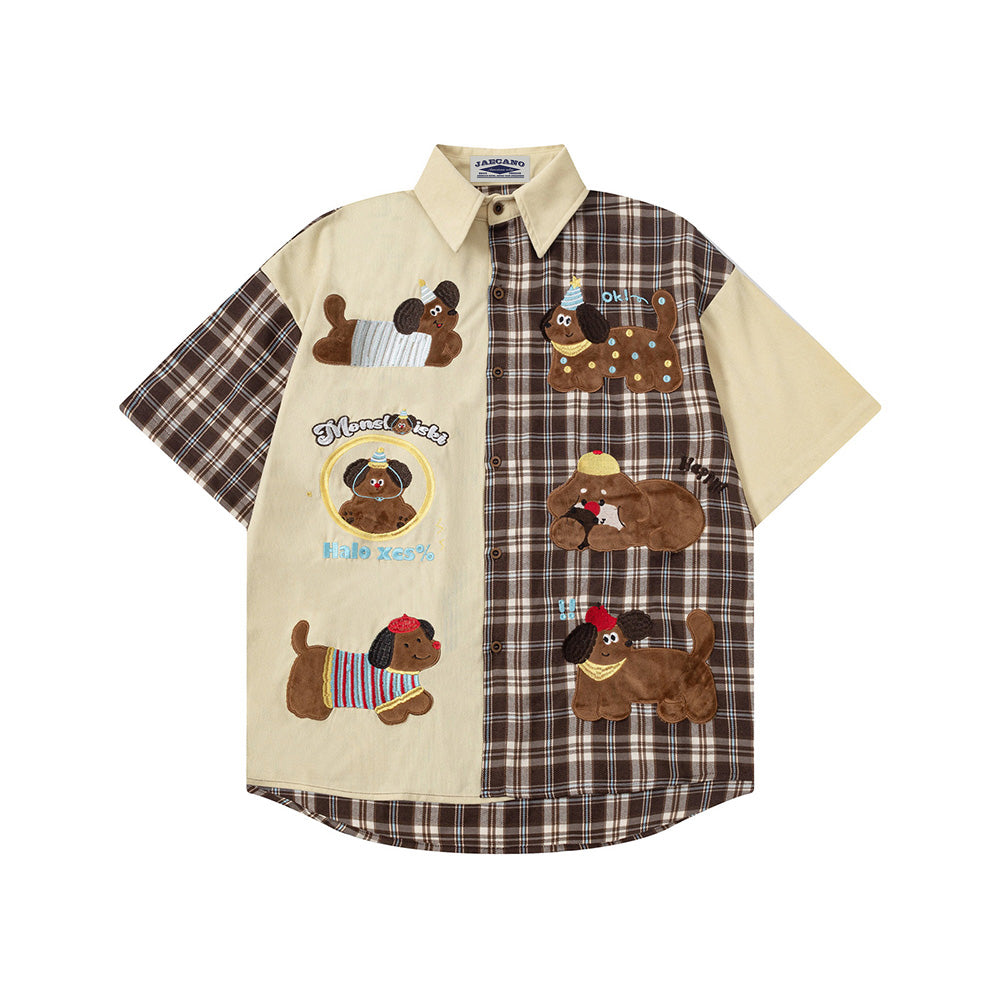 Colorblock Cute Puppy Short Sleeve Shirt