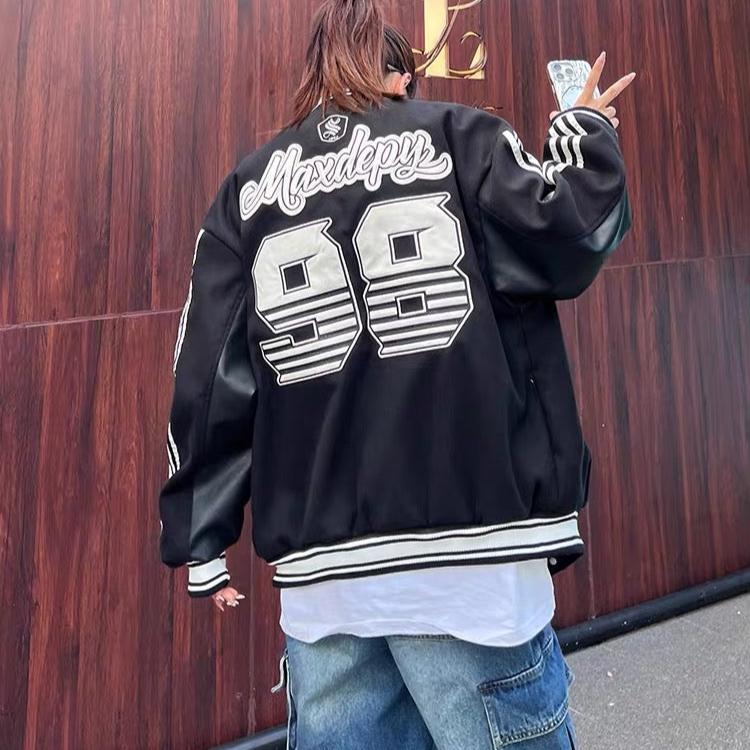 Retro embroidered motorcycle style jacket