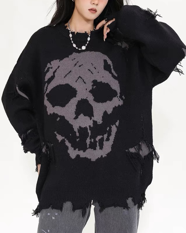 skull crew neck sweater