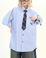 Vintage Striped Short Sleeve Shirt with Tie