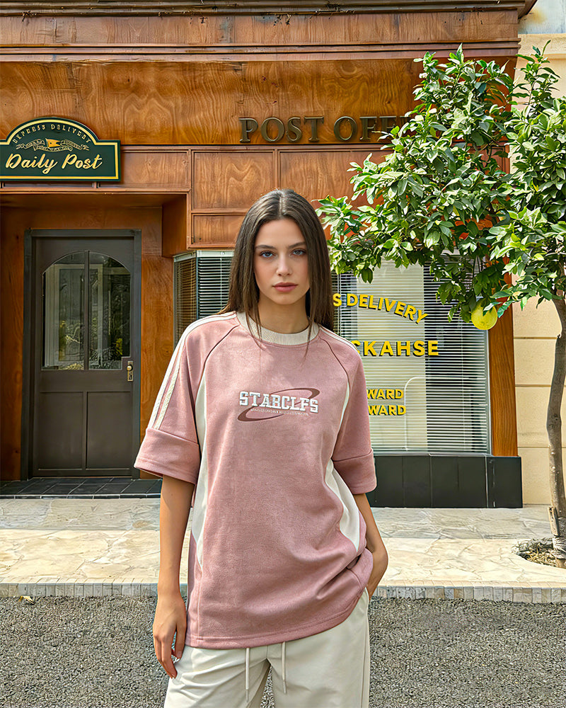 美式復古拼接撞色短袖