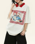 대조적인 색상 만화 짧은 소매