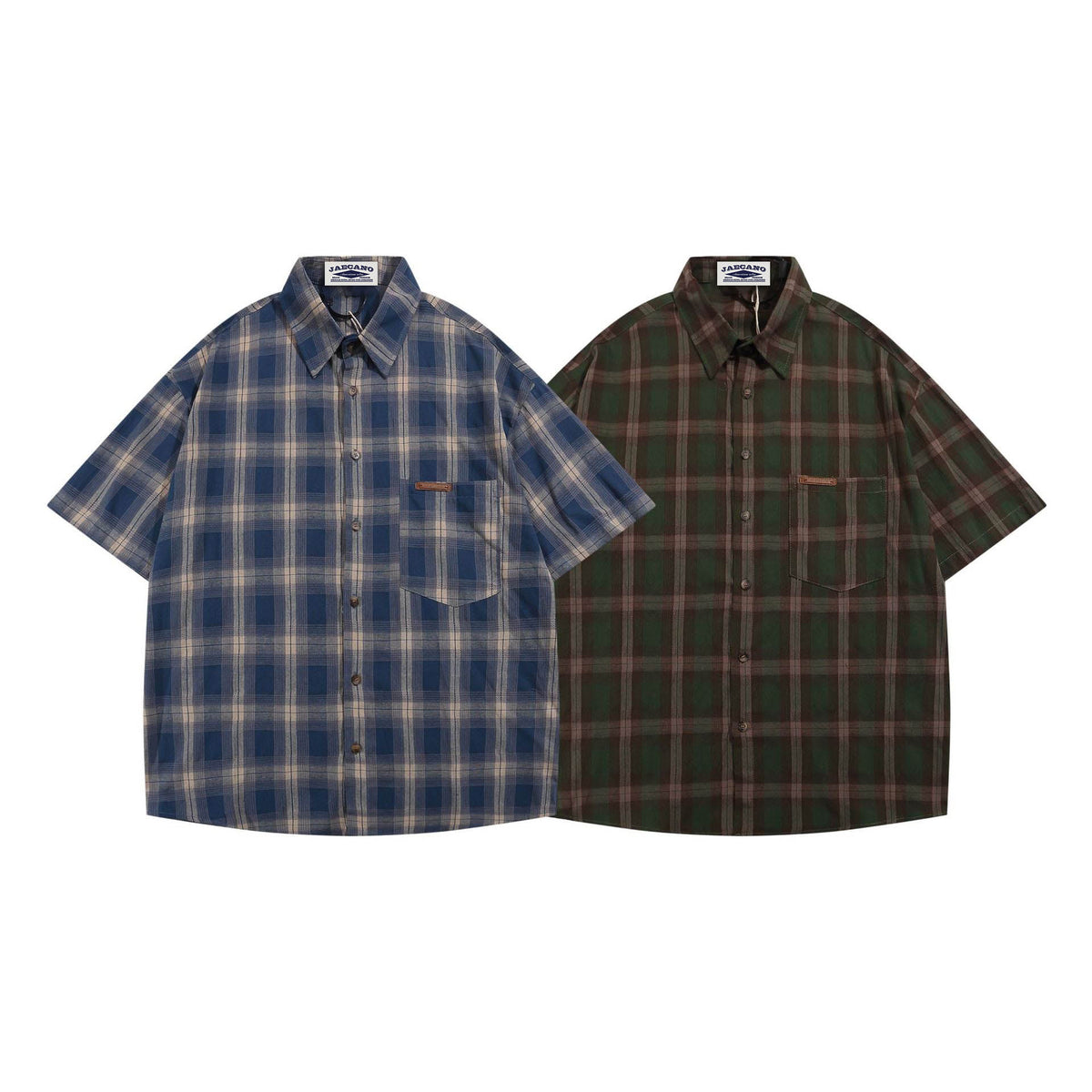 American retro plaid short-sleeved shirt 