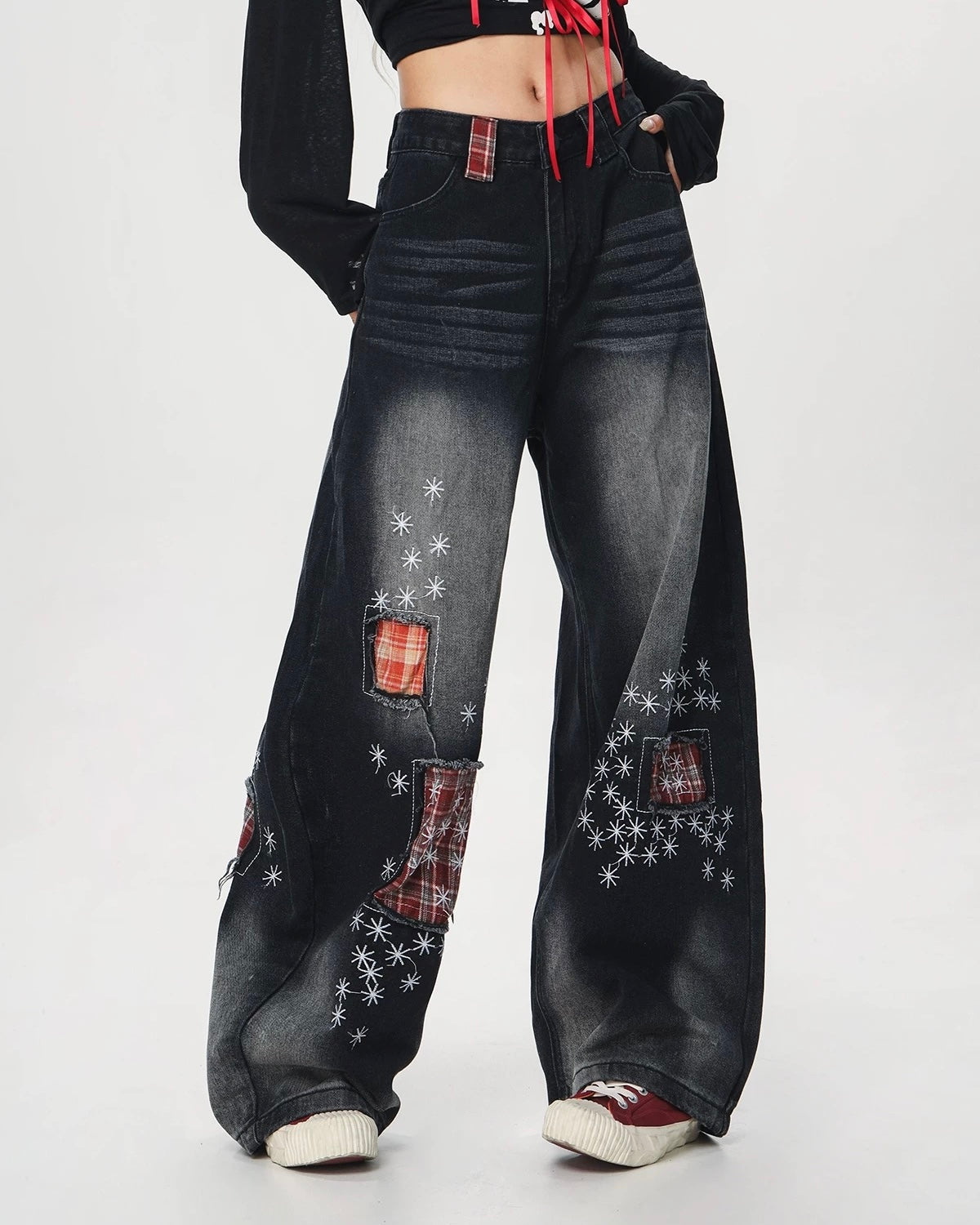 Vintage washed denim trousers