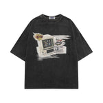 레트로 카툰 프린트 반소매 