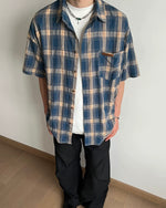 American retro plaid short-sleeved shirt 