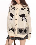 Retro cute bow cardigan sweater
