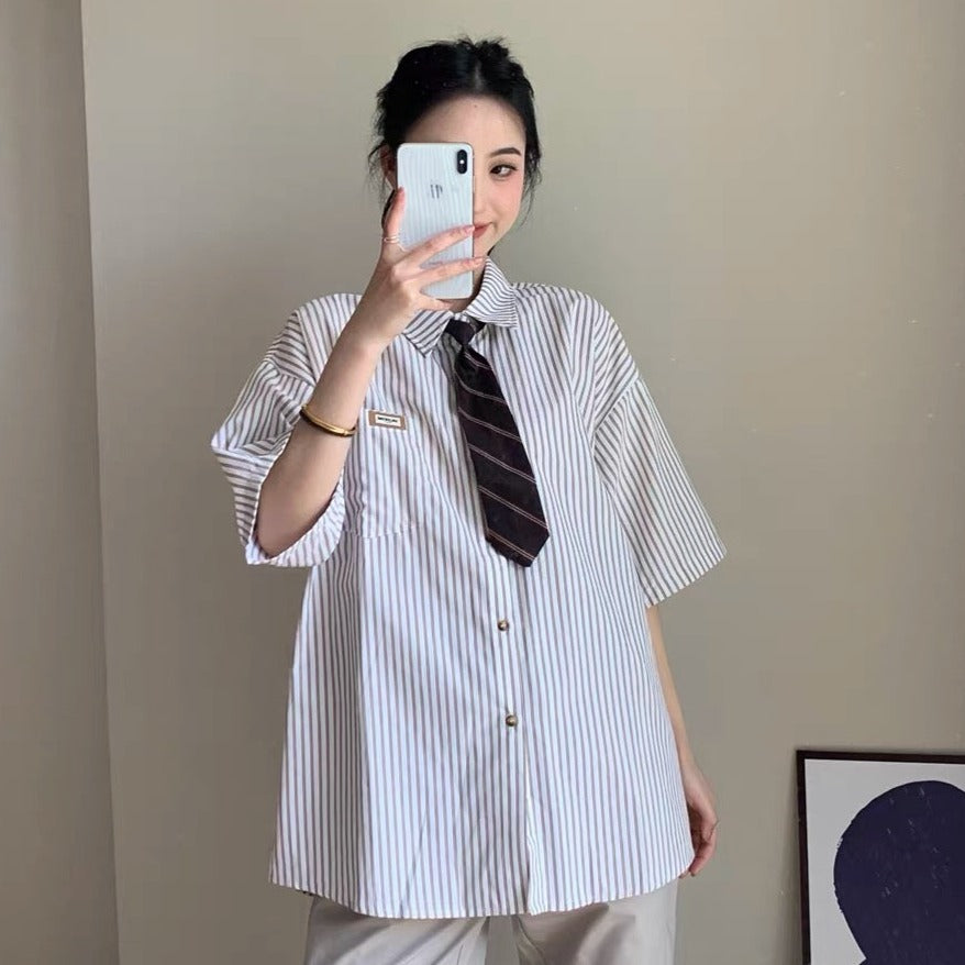 Striped shirt with vintage tie