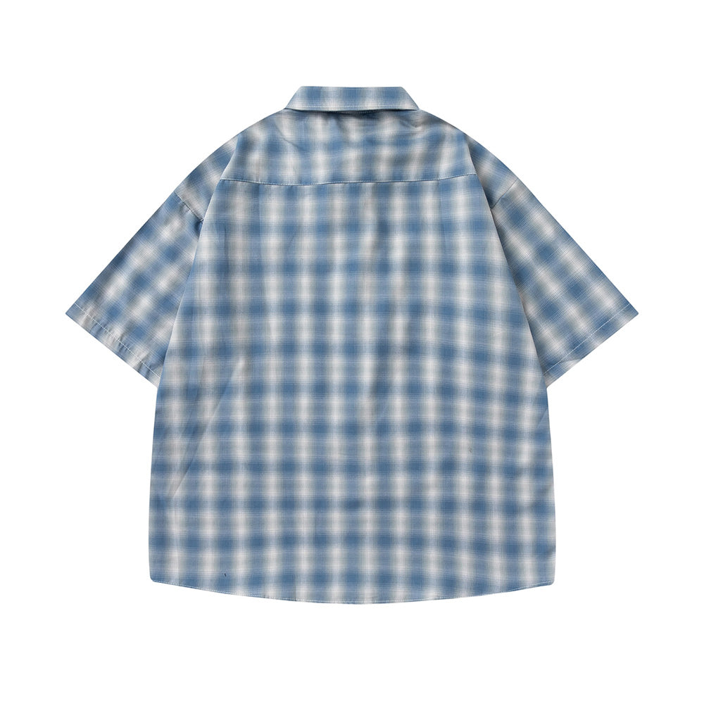 Plaid Lapel Short Sleeve Shirt