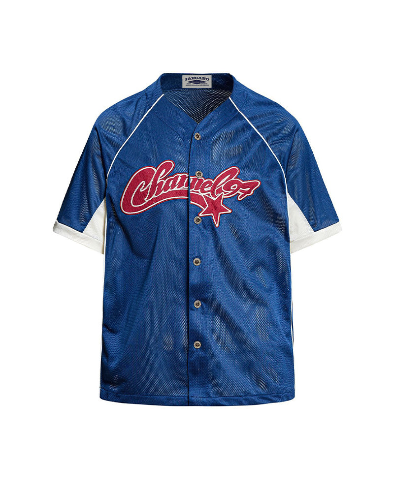 Retro color-blocked sports short-sleeved shirt
