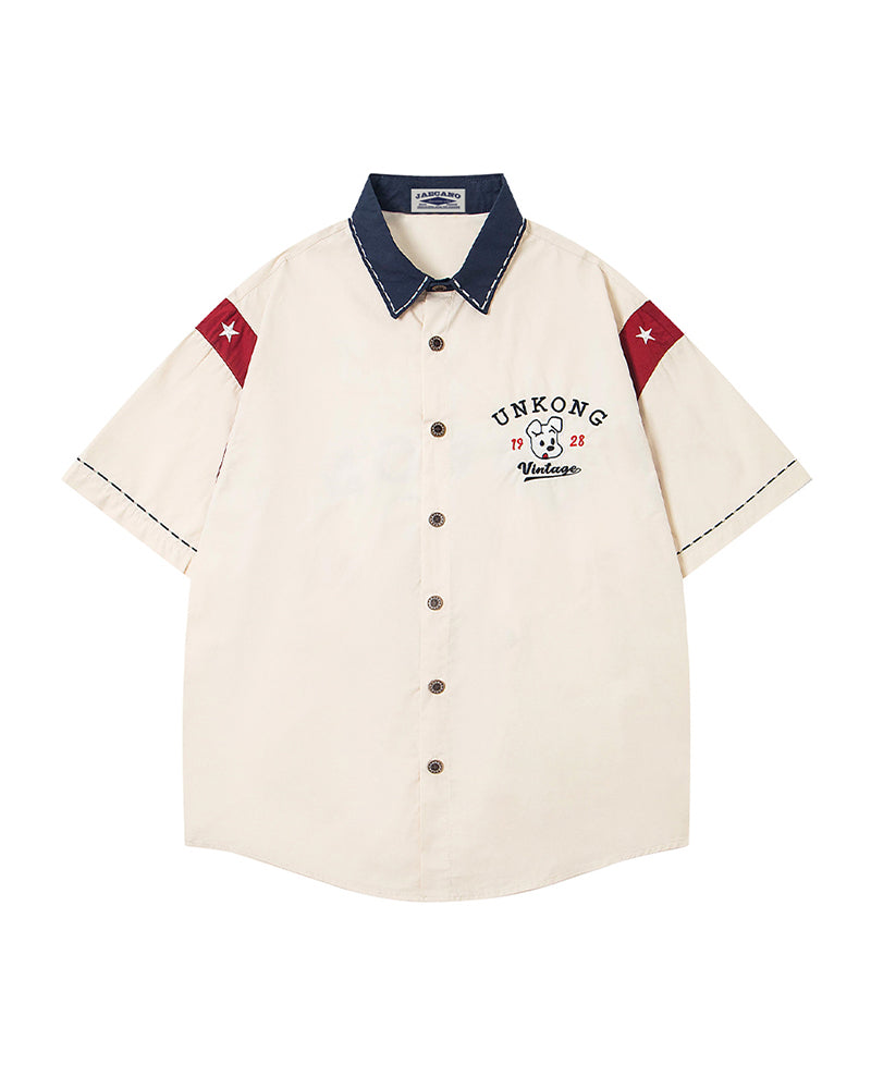 Contrast Color Puppy Short Sleeve Shirt