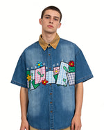 花卉貼布短袖襯衫