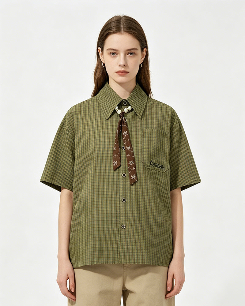 Retro plaid short-sleeved shirt