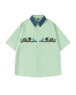Contrast color stitching cute short sleeve shirt