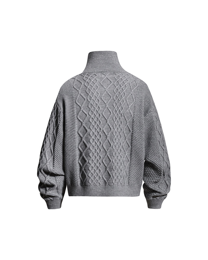 Retro diamond pattern sweater coat