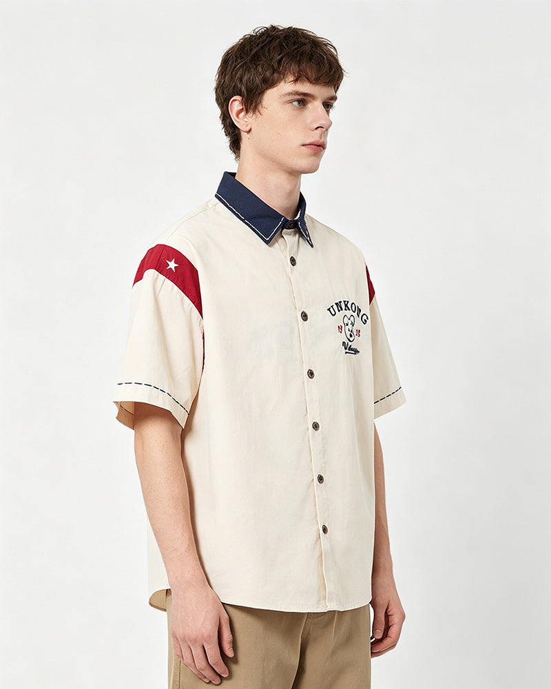 Contrast Color Puppy Short Sleeve Shirt