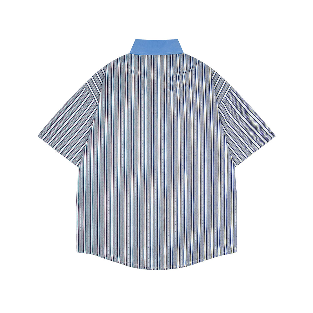 撞色條紋短袖襯衫