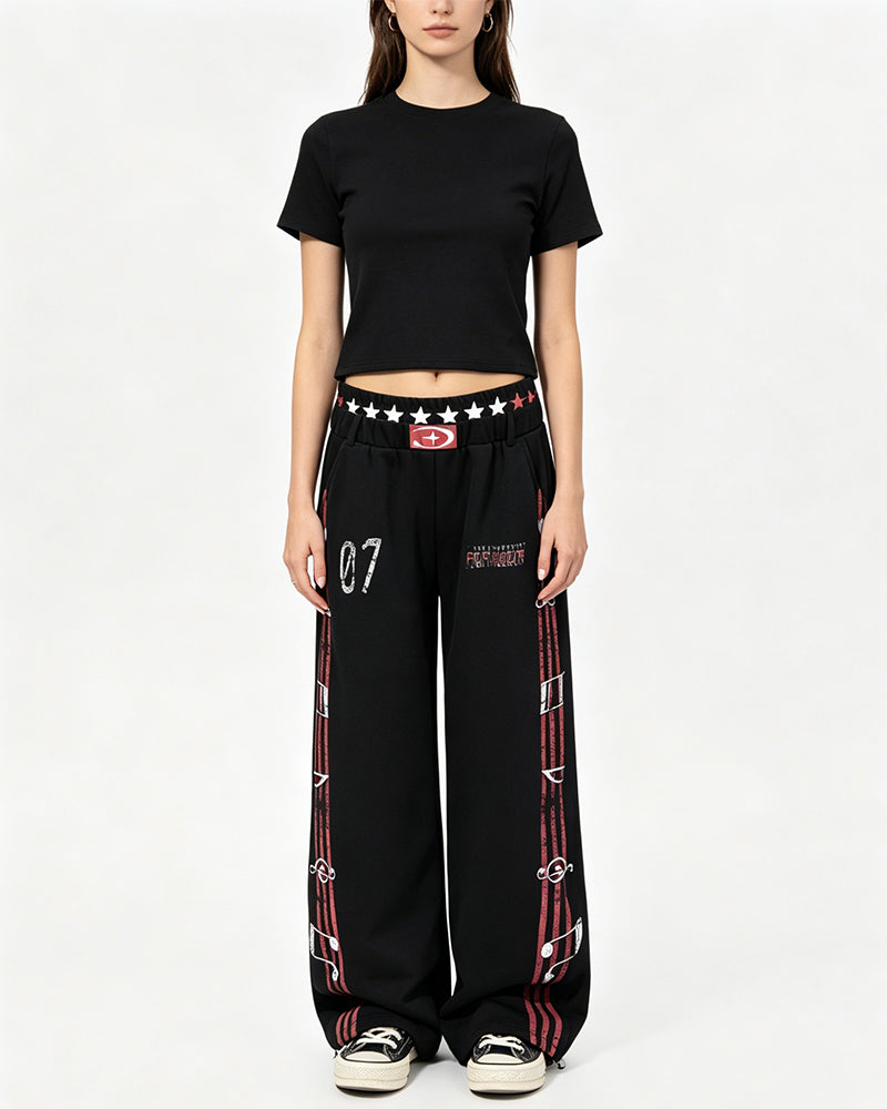 Distressed wide-leg casual pants