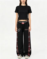 Distressed wide-leg casual pants