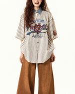 Lettering striped short-sleeved shirt