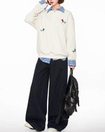 Spliced ​​plaid fake two-piece polo sweatshirt
