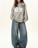 Retro letter lapel striped long sleeves