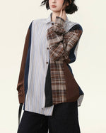 復古拼接撞色條紋襯衫