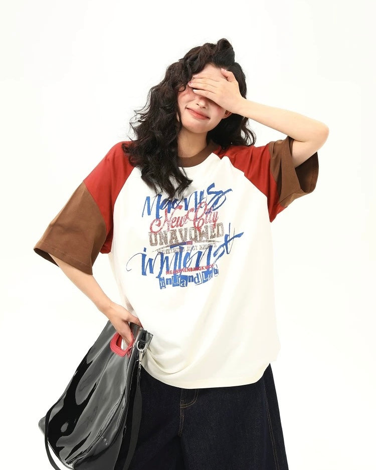Retro contrast color couple short sleeves