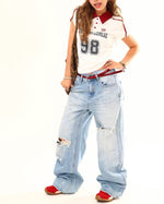 Distressed raw-edge jeans