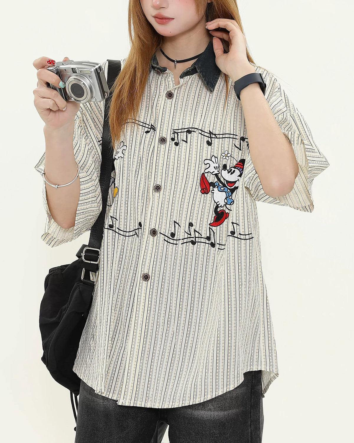 Fun Embroidered Striped Short Sleeve Shirt