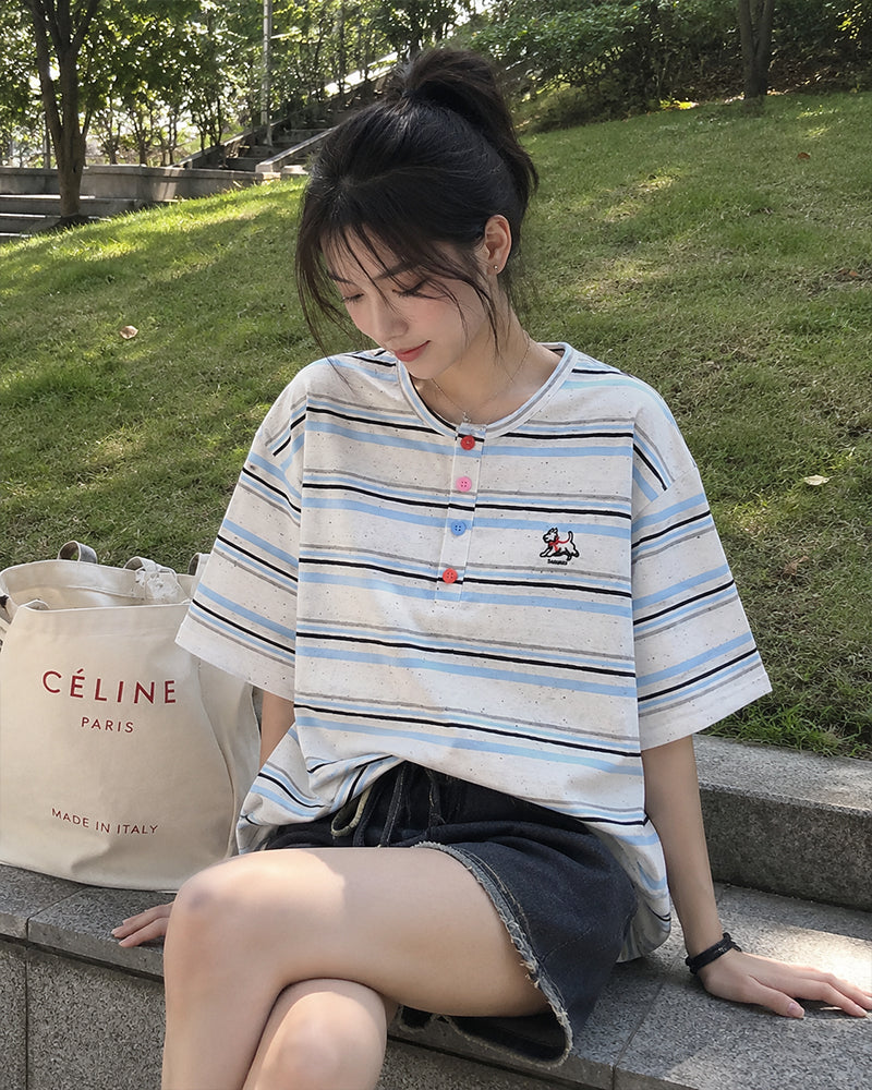 Retro striped short-sleeved shirt