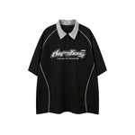 Contrast color letter lapel short sleeves