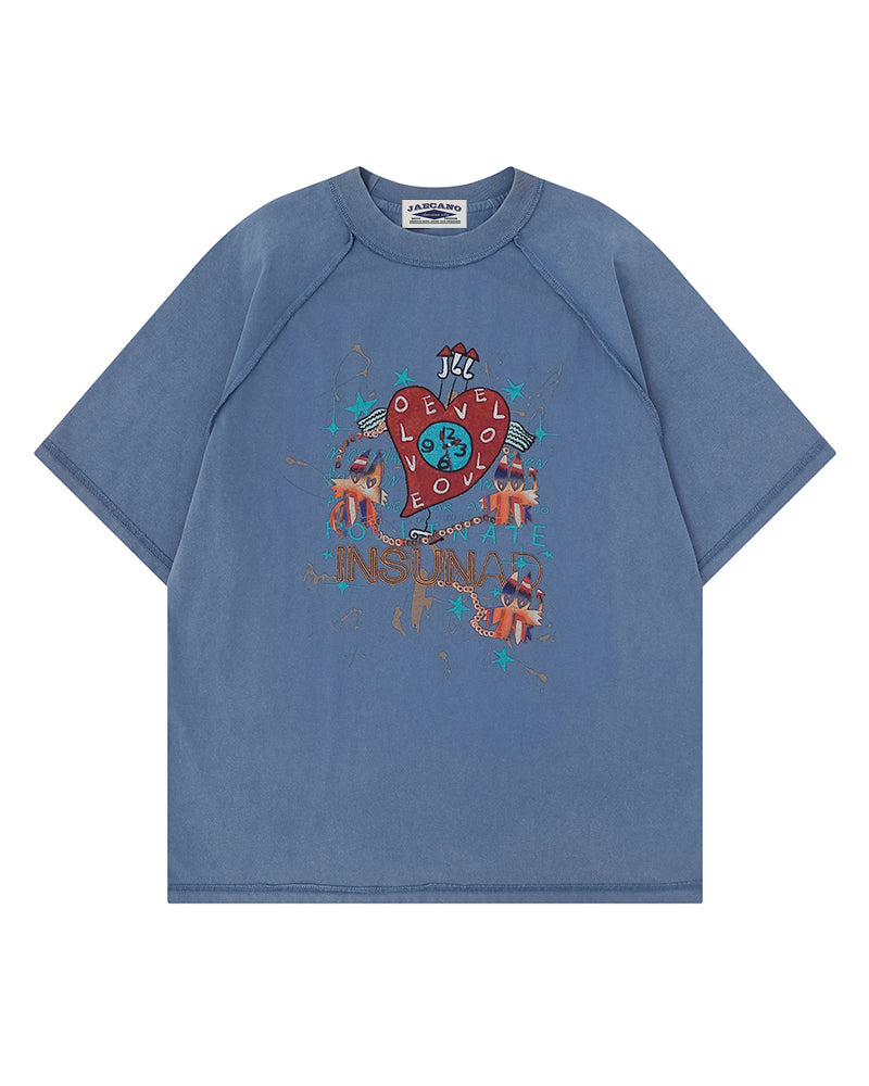 빈티지 하트 반팔 티셔츠