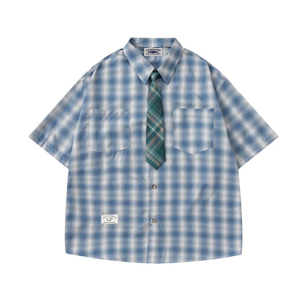 Plaid Lapel Short Sleeve Shirt