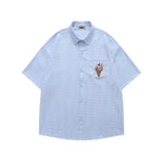 Embroidered plaid short-sleeved shirt