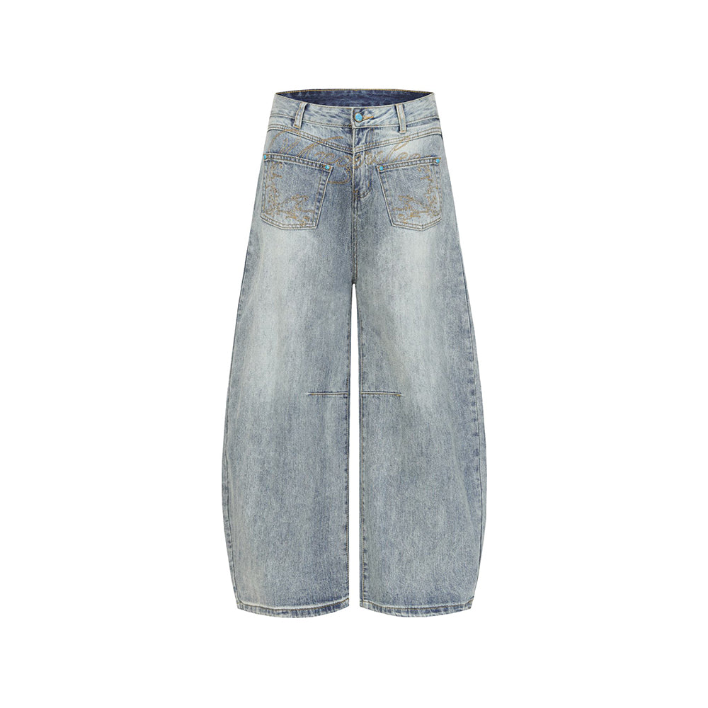 Loose-fitting washed denim jeans
