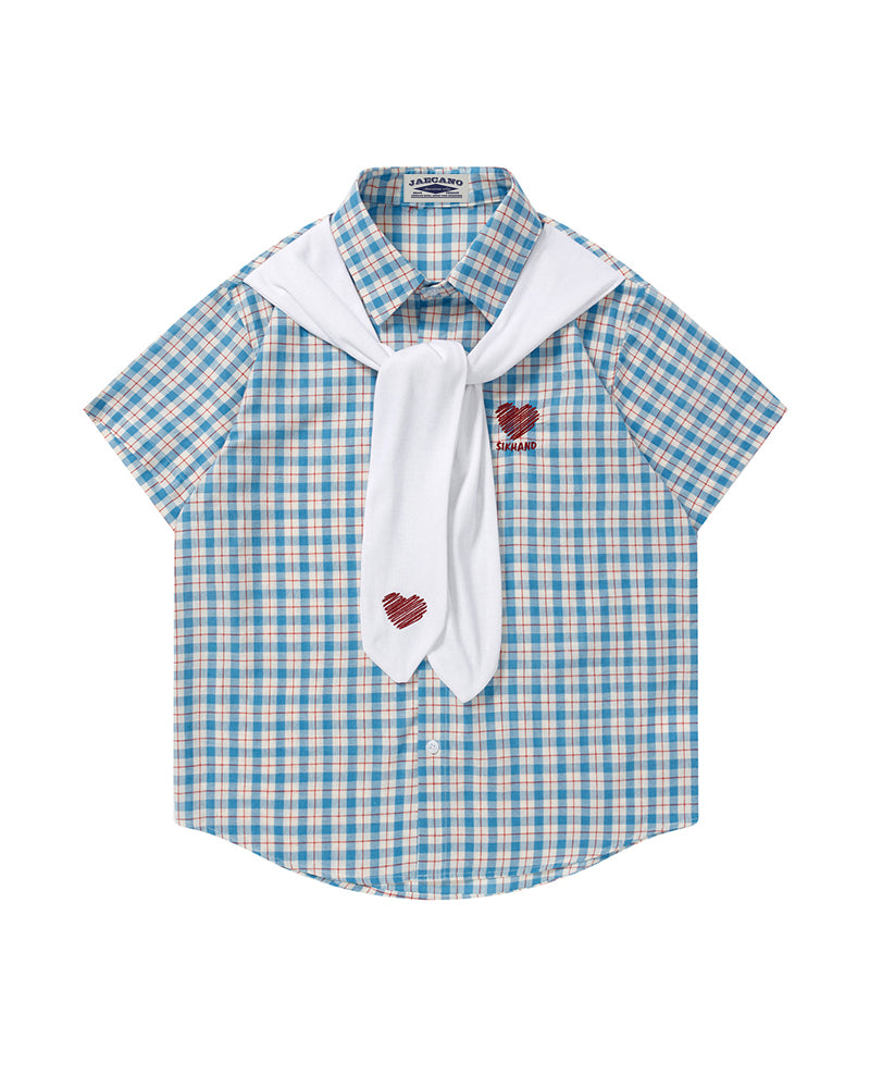 Heart-embroidered short-sleeved shirt (women's)