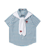 Heart-embroidered short-sleeved shirt (women's)