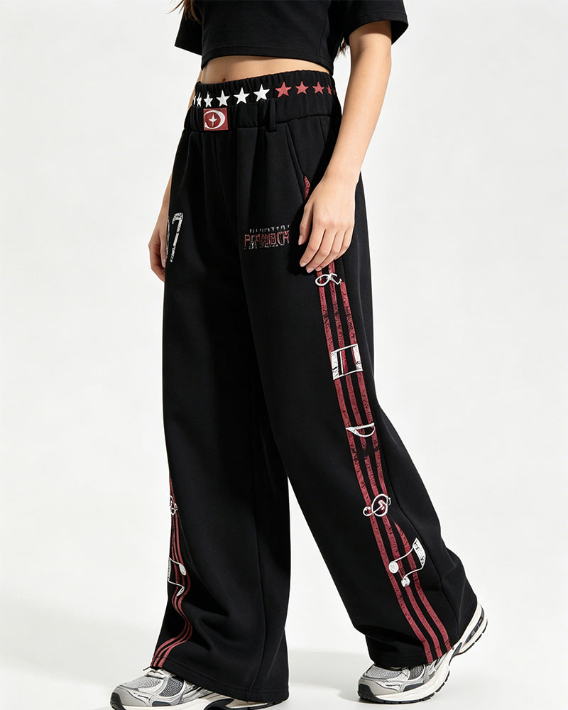 Distressed wide-leg casual pants