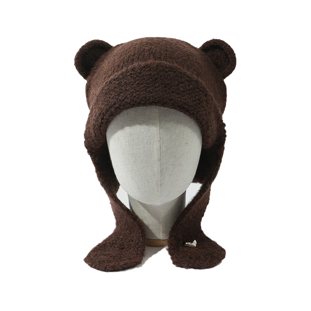 Solid color cute warm ear protection hat