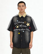 格紋做舊短袖襯衫