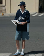 Contrast color stitching polo short sleeves