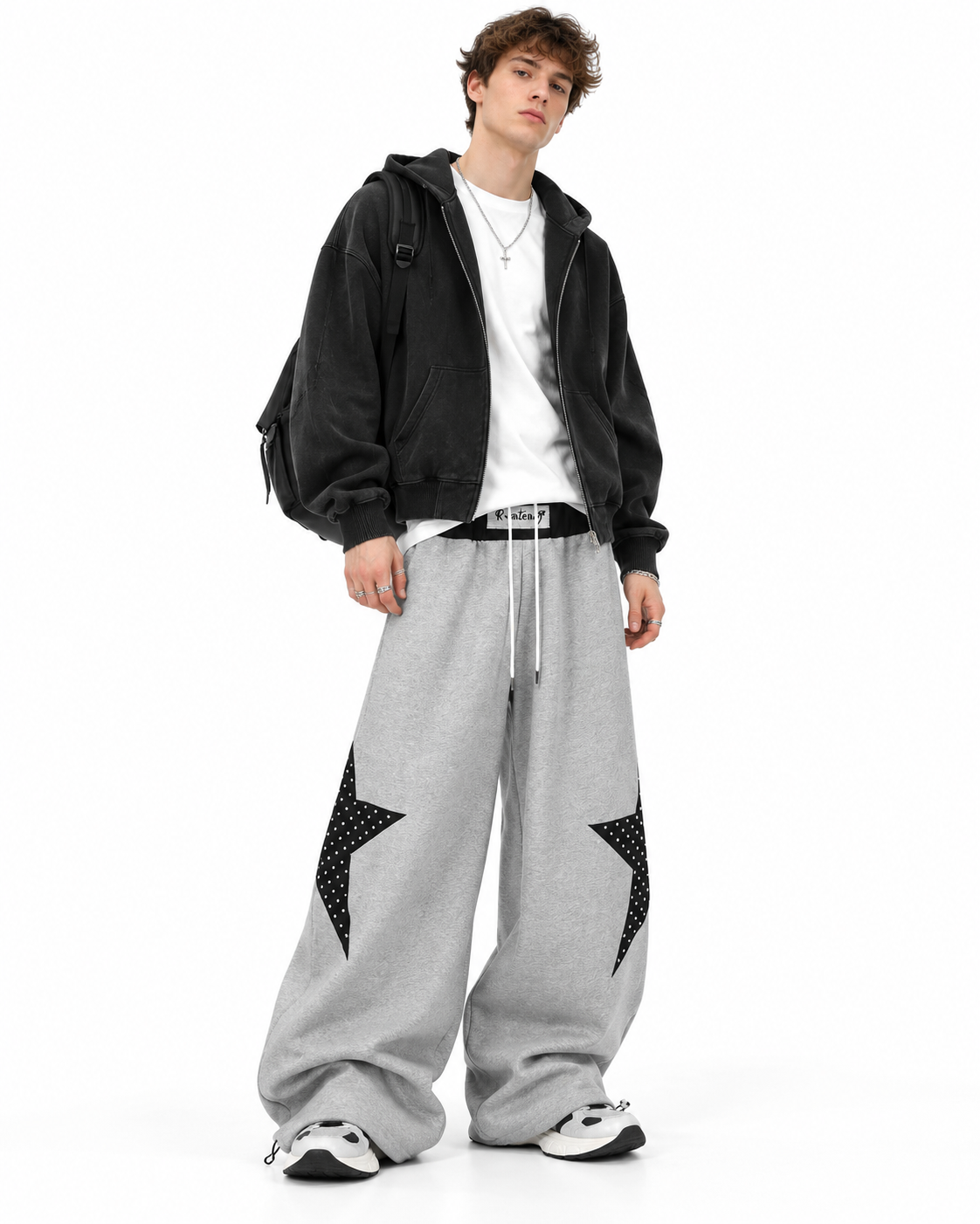Contrast color patchwork casual pants