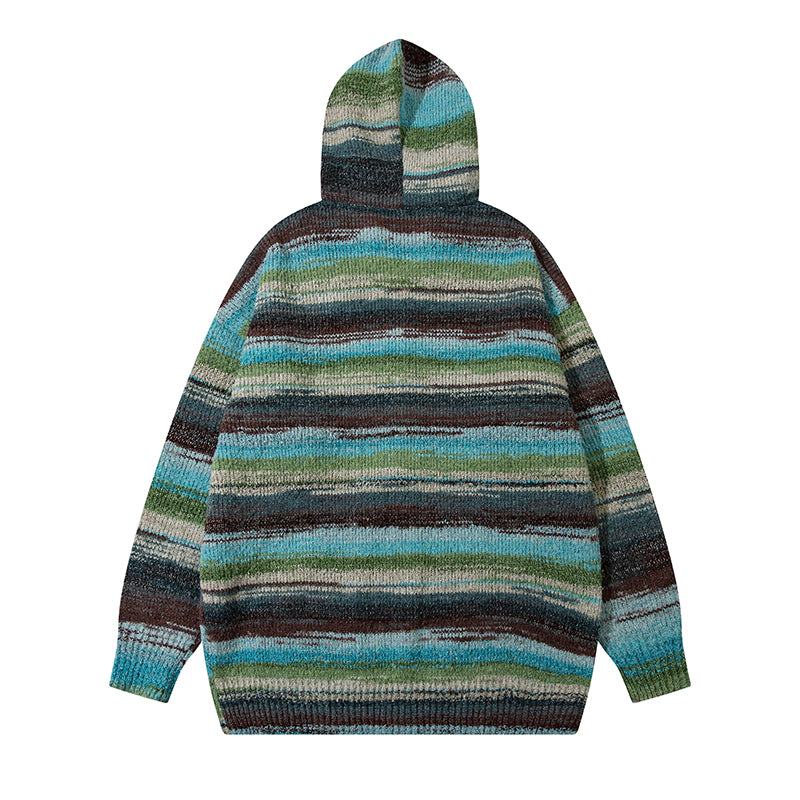 retro striped hooded cardigan 