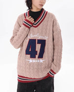 復古撞色套頭毛衣